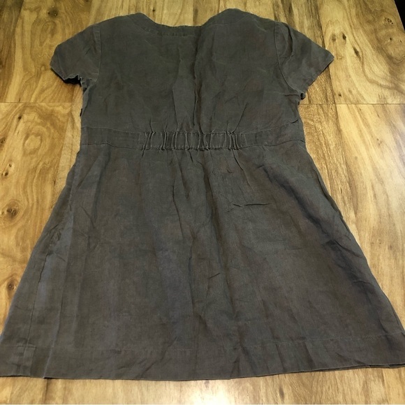 Boden 100% Linen Beaded Artsy Patch Side Zip Olive Mini Dress Womens Size 10 - Picture 11 of 11